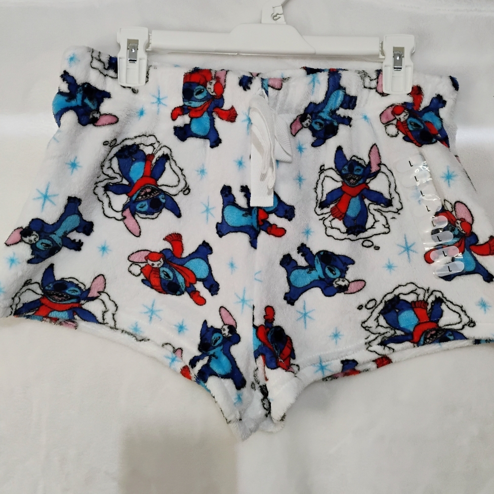 Disney Stitch Plush Fuzzy Fleece Lounge Sleep Shorts Junior Girls Large NWT O